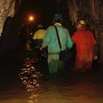 Negotiating wet cave passages in Meghalaya