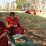 Interacting with monks on the trans Bhutan trail